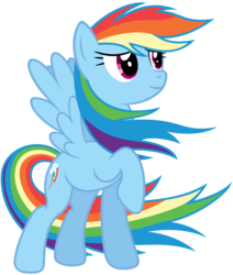 Size: 5000x5894 | Tagged: safe, artist:stabzor, rainbow dash, pegasus, pony, .psd available, absurd resolution, raised hoof, simple background, smiling, solo, transparent background, vector, windswept mane