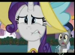 Size: 750x555 | Tagged: safe, screencap, caesar, count caesar, rarity, earth pony, pony, unicorn, g4, season 2, sweet and elite, female, hat, letterboxing, male, mare, monocle and top hat, reaction image, stallion, the hub