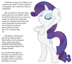 Size: 400x358 | Tagged: safe, rarity, pony, g4, meta, solo, text