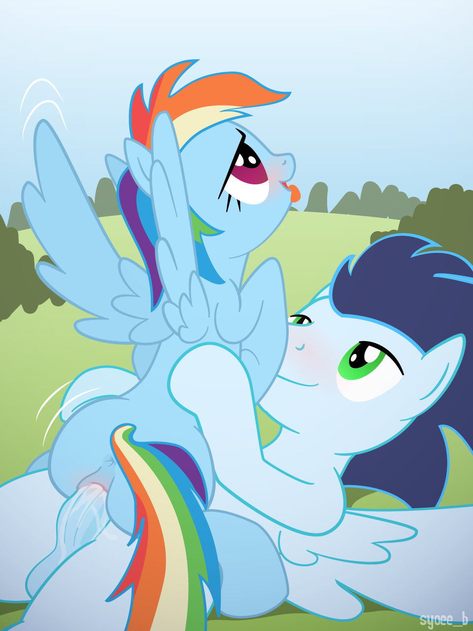 Pony Sex Rainbow Dash - 45894 - artist:syoee b, balls, blushing, cowgirl position ...