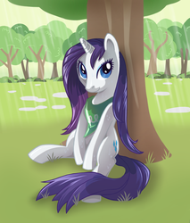 Size: 1700x2000 | Tagged: safe, artist:cleverdisguise, rarity, pony, g4, rain, solo, tree, wet, wet mane, wet mane rarity