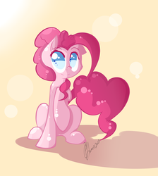 Size: 3000x3344 | Tagged: safe, artist:llamaswithkatanas, pinkie pie, earth pony, pony, g4, cute, diapinkes, female, high res, mare, no pupils, simple background, sitting, solo, yellow background