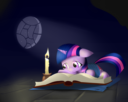 Size: 2500x2000 | Tagged: safe, artist:wreky, twilight sparkle, pony, unicorn, g4, book, candle, female, filly, filly twilight sparkle, floppy ears, high res, night, solo, stars, window, younger