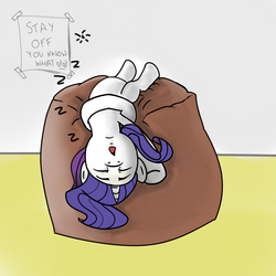 Size: 1000x1000 | Tagged: safe, artist:peanusdrawfag, rarity, pony, g4, beanbag chair, sleeping, solo, zzz