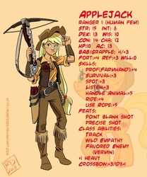 Size: 750x900 | Tagged: safe, artist:robd2003, applejack, human, g4, archery, cowboy vest, crossbow, dungeons and dragons, fantasy class, female, humanized, ranger, solo, text, weapon