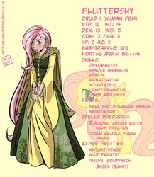 Size: 781x900 | Tagged: safe, artist:robd2003, fluttershy, human, g4, clothes, dress, druid, dungeons and dragons, fantasy class, flutterdruid, humanized, rpg, text