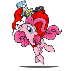 Size: 1200x1200 | Tagged: safe, artist:celine-artnsfw, pinkie pie, earth pony, pony, g4, christmas, female, hat, mare, present, santa hat, simple background, solo, transparent background
