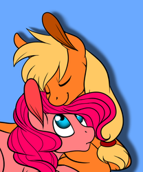 Size: 500x600 | Tagged: safe, artist:korodious, applejack, pinkie pie, earth pony, pony, g4, duo, female, lesbian, mare, ship:applepie, shipping