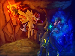 Size: 2001x1509 | Tagged: safe, artist:tofutiles, nightmare moon, wild fire, g4, dan, dan vs