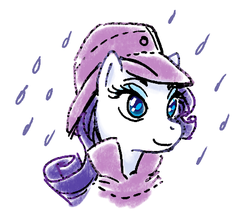 Size: 450x400 | Tagged: safe, artist:snelahestar, rarity, pony, g4, female, rain, raincoat, rainhat, solo