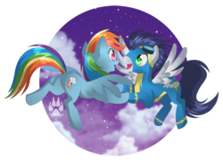 Size: 925x663 | Tagged: safe, artist:nabbiekitty, rainbow dash, soarin', pegasus, pony, g4, duo, female, male, mare, ship:soarindash, shipping, simple background, stallion, straight, transparent background