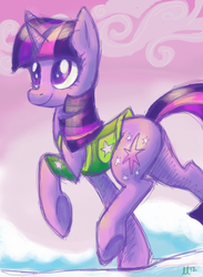 Size: 600x818 | Tagged: safe, artist:lumoslightning, twilight sparkle, pony, unicorn, g4, clothes, female, mare, smiling, solo, underhoof, unicorn twilight, vest