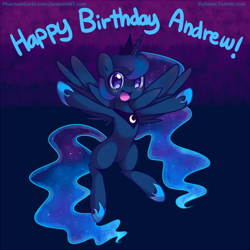 Size: 700x700 | Tagged: safe, artist:pekou, princess luna, pony, g4, chibi, cute, female, happy birthday, solo