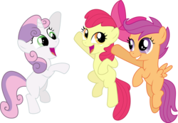 Size: 5995x4146 | Tagged: safe, artist:regolithx, apple bloom, scootaloo, sweetie belle, earth pony, pegasus, pony, unicorn, g4, hearts and hooves day (episode), absurd resolution, blank flank, cutie mark crusaders, female, filly, foal, imminent hoofbump, simple background, transparent background