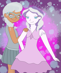 Size: 1041x1254 | Tagged: safe, artist:ac-drawings, artist:mousathe14, diamond tiara, silver spoon, human, g4, dark skin, female, glasses, humanized