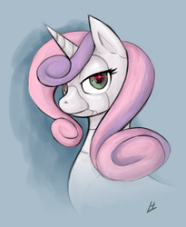 Size: 983x1199 | Tagged: safe, artist:theinkbot, sweetie belle, pony, robot, robot pony, unicorn, g4, bust, female, horn, looking at you, older, solo, sweetie bot