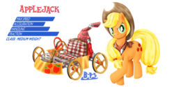 Size: 2362x1181 | Tagged: safe, artist:blue-paint-sea, applejack, earth pony, pony, g4, clothes, female, kart stats, male, mario, mario kart, parody, ponykart, scarf, simple background, solo, transparent background