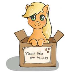 Size: 525x525 | Tagged: safe, artist:marikaefer, applejack, earth pony, pony, g4, box, female, pony in a box, solo