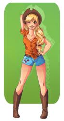 Size: 501x940 | Tagged: safe, artist:innerd, applejack, human, g4, female, humanized, solo, wink