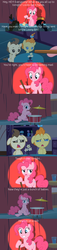 Size: 640x2800 | Tagged: safe, edit, edited screencap, screencap, pinkie pie, pound cake, pumpkin cake, baby cakes, g4, my little pony: friendship is magic, bad comedy act, caption, comic, fourth wall, reaction image, screencap comic, wtf