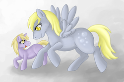 Size: 777x518 | Tagged: safe, artist:m0rganic, derpy hooves, dinky hooves, pegasus, pony, g4, equestria's best mother, female, mare