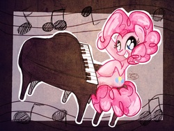 Size: 1600x1200 | Tagged: safe, artist:strabarybrick, pinkie pie, earth pony, pony, g4, female, musical instrument, piano, solo, traditional art