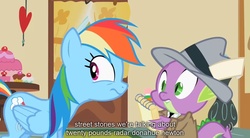 Size: 1280x705 | Tagged: safe, screencap, rainbow dash, spike, g4, youtube caption