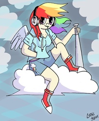 Size: 994x1216 | Tagged: safe, artist:jamesghost11, rainbow dash, human, g4, converse, female, humanized, shoes, solo, winged humanization