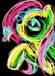 Size: 1700x2338 | Tagged: safe, artist:valkyrieskies, fluttershy, butterfly, pony, g4, abstract art, female, scribble art, solo