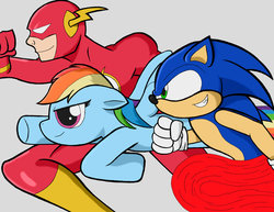 Size: 900x695 | Tagged: safe, artist:neyola298, rainbow dash, g4, crossover, male, race, sonic the hedgehog, sonic the hedgehog (series), the flash