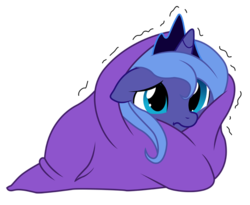 Size: 600x491 | Tagged: safe, artist:jessy, artist:kooner-cz, princess luna, pony, g4, baby, baby luna, baby pony, blanket, cold, cute, female, filly, filly luna, shivering, simple background, solo, transparent background, trying to stay warm, woona, younger
