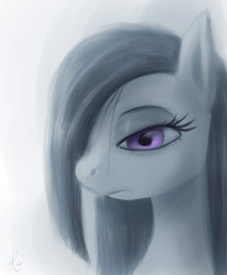 Size: 499x606 | Tagged: safe, artist:grissaecrim, marble pie, earth pony, pony, g4, bust, eyelashes, hair over one eye, lidded eyes, solo