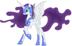 Size: 7699x4956 | Tagged: source needed, useless source url, safe, artist:fabulousanddumbrock, nightmare moon, rarity, alicorn, pony, g4, absurd resolution, alicornified, armor, ethereal mane, female, helmet, hilarious in hindsight, hoof shoes, mare, race swap, raised hoof, raricorn, simple background, solo, tabitha st. germain, transparent background, vector, voice actor joke