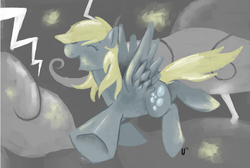 Size: 1538x1032 | Tagged: safe, artist:1eg, derpy hooves, pegasus, pony, g4, female, lightning, mare, solo