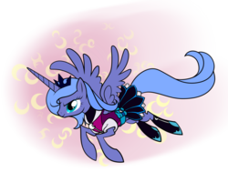 Size: 900x679 | Tagged: safe, artist:sakuyamon, princess luna, pony, g4, clothes, crossover, disney, female, flying, kingdom hearts, s1 luna, simple background, solo, transparent background