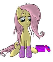 Size: 1525x1800 | Tagged: dead source, safe, artist:hereticofdune, fluttershy, pegasus, pony, g4, bed mane, clothes, female, mare, present, simple background, socks, solo, transparent background