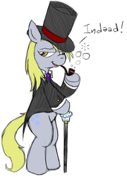 Size: 559x775 | Tagged: safe, artist:hardway bet, derpy hooves, pegasus, pony, g4, bubble, clothes, female, hat, mare, solo, suit, top hat