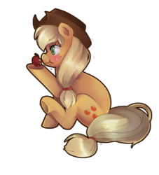 Size: 800x883 | Tagged: safe, artist:shamblezz, applejack, earth pony, pony, g4, eating, female, herbivore, obligatory apple, simple background, sitting, solo