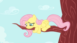 Size: 6671x3741 | Tagged: safe, artist:boneswolbach, fluttershy, pegasus, pony, g4, cloud, female, scared, solo, tree, vector