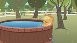 Size: 7111x4000 | Tagged: safe, artist:boneswolbach, applejack, earth pony, pony, g4, absurd resolution, bath, eyes closed, female, mare, solo, tree, vector