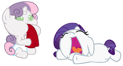 Size: 4000x2160 | Tagged: safe, artist:beavernator, rarity, sweetie belle, pony, g4, babity, baby, baby belle, baby pony, diaper, fabric, filly, foal