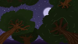 Size: 8889x5000 | Tagged: safe, artist:boneswolbach, absurd resolution, background, canopy, forest, full moon, low angle, moon, night, no pony, stars, tree