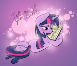 Size: 1500x1300 | Tagged: safe, artist:surgicalarts, twilight sparkle, pony, unicorn, g4, bedroom eyes, bibliophile, blushing, book, cargo ship, eyes on the prize, female, hug, open mouth, science, ship:twibook, shipping, smiling, solo, tell me your secrets, that pony sure does love books, unicorn twilight