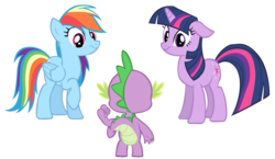 Size: 7922x4600 | Tagged: safe, artist:boneswolbach, rainbow dash, spike, twilight sparkle, dragon, pegasus, pony, unicorn, g4, absurd resolution, looking at each other, raised hoof, simple background, transparent background, trio, unicorn twilight, vector
