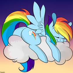 Size: 800x800 | Tagged: dead source, safe, artist:korodious, rainbow dash, pegasus, pony, g4, butt, cloud, female, mare, plot, sleeping, solo