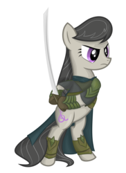 Size: 5000x6875 | Tagged: safe, artist:shadowdark3, octavia melody, earth pony, pony, g4, absurd resolution, angry, bipedal, cosplay, elrond, female, lord of the rings, simple background, solo, sword, transparent background, vector