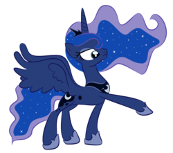 Size: 8500x7500 | Tagged: safe, artist:shadowdark3, princess luna, alicorn, pony, g4, luna eclipsed, my little pony: friendship is magic, absurd resolution, concave belly, female, mare, raised hoof, side view, simple background, slender, solo, spread wings, thin, transparent background, vector, wings