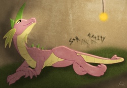 Size: 1385x962 | Tagged: dead source, safe, artist:ryuukiba, spike, dragon, g4, adult spike, male, older, older spike, solo