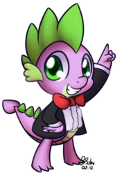 Size: 427x608 | Tagged: safe, artist:solar-slash, spike, dragon, g4, bowtie, clothes, male, simple background, solo, spike's first bow tie, transparent background, tuxedo