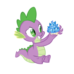 Size: 5000x5000 | Tagged: safe, artist:star-burn, spike, dragon, g4, secret of my excess, absurd resolution, cupcake, food, gem, grin, male, sapphire, sapphire cupcake, simple background, sitting, smiling, solo, transparent background, vector